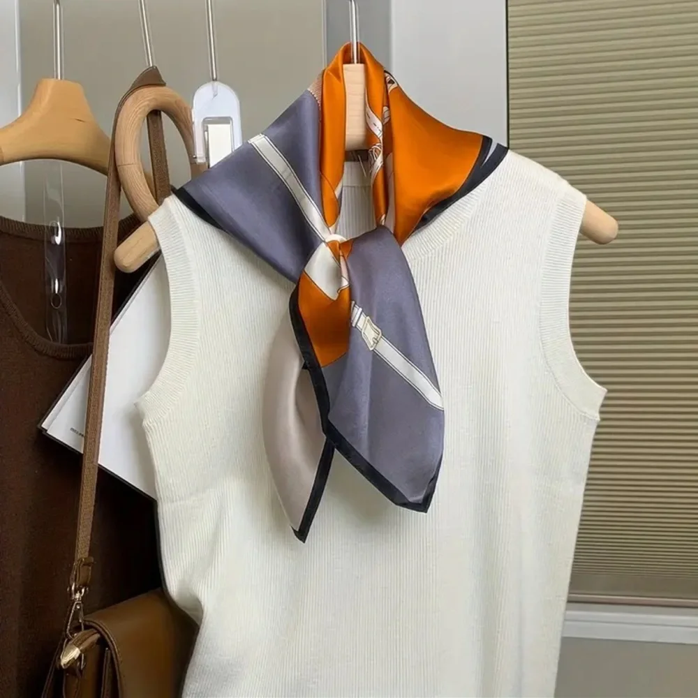 Elegant Orange and Gray Silk Scarf